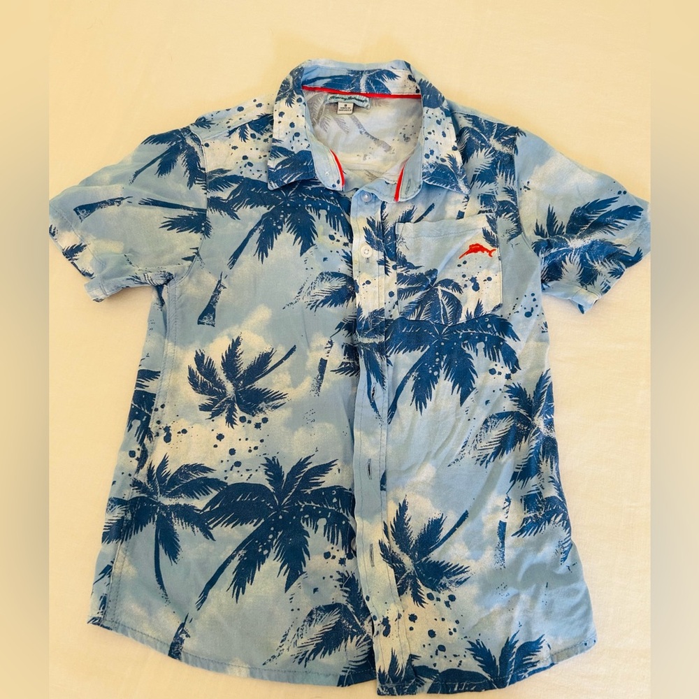 Tommy Bahama Light Blue Palm Print Shirt boys 8